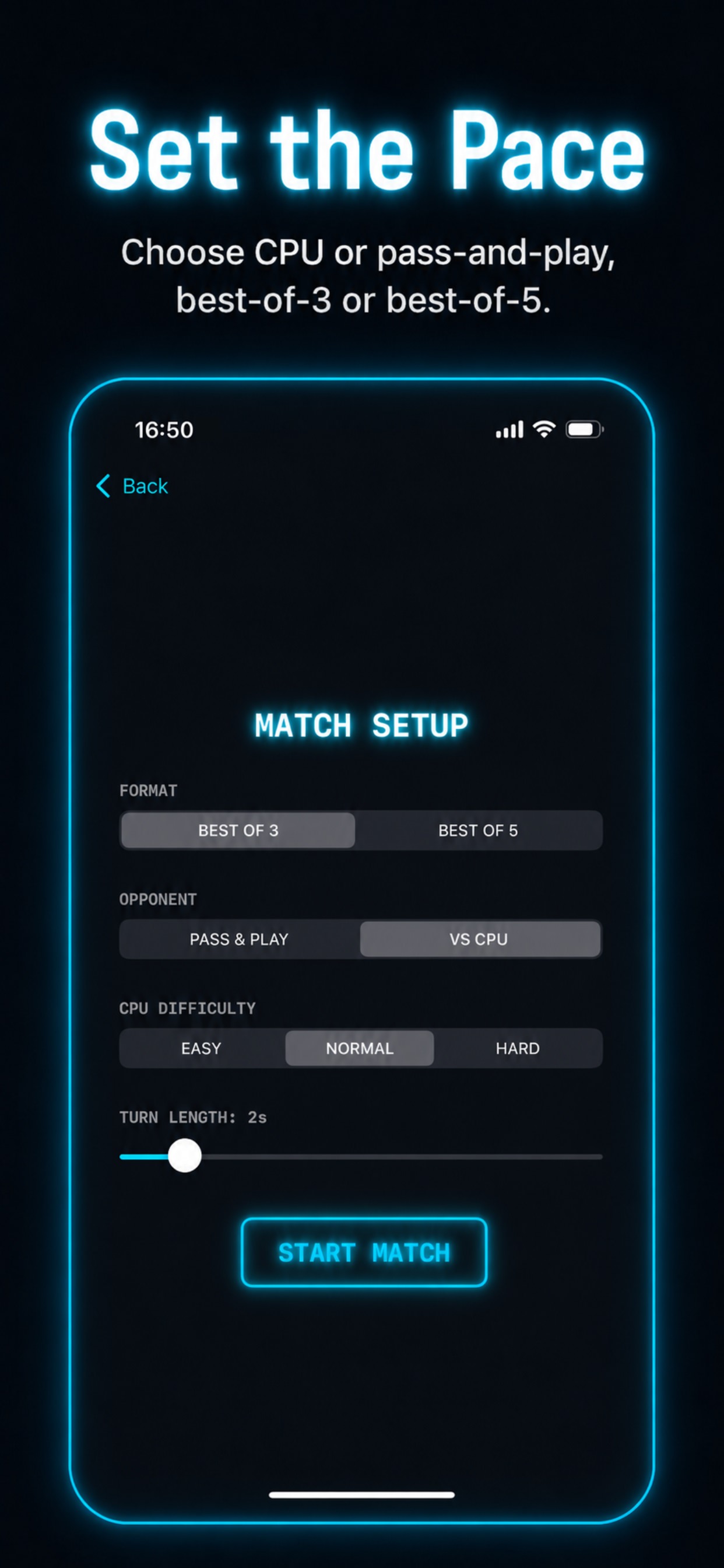Tactico screenshot — match setup