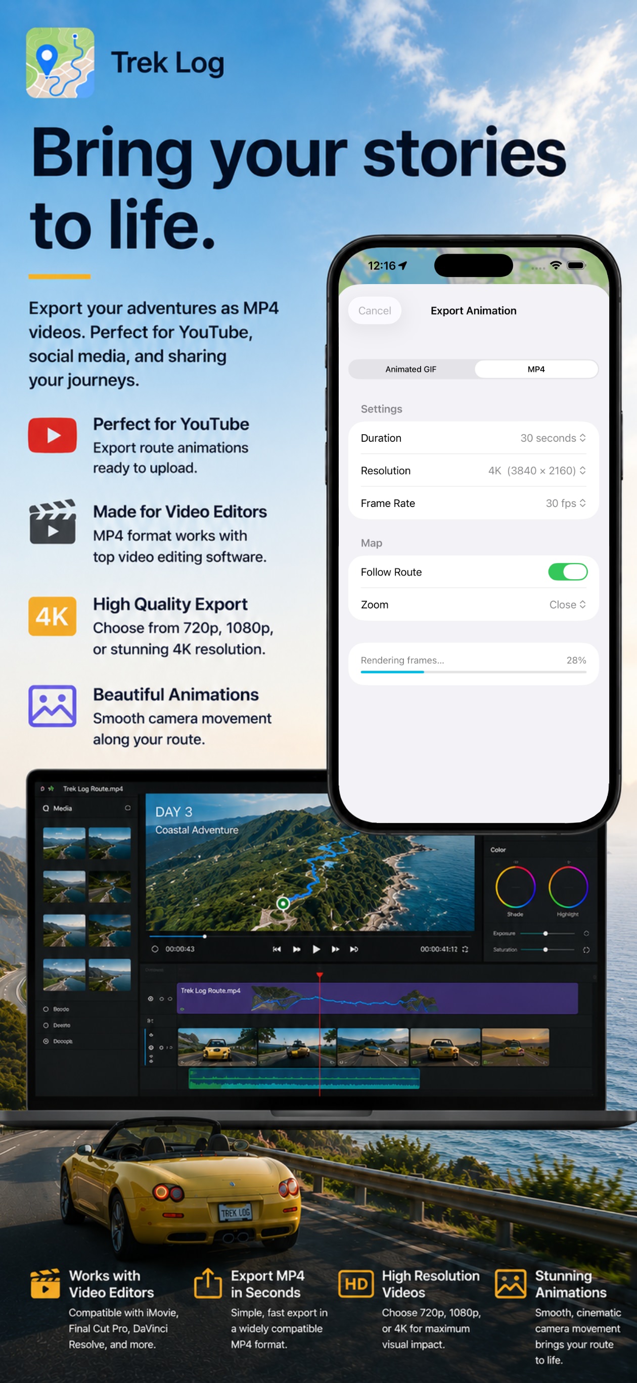 Trek Log screenshot — export options